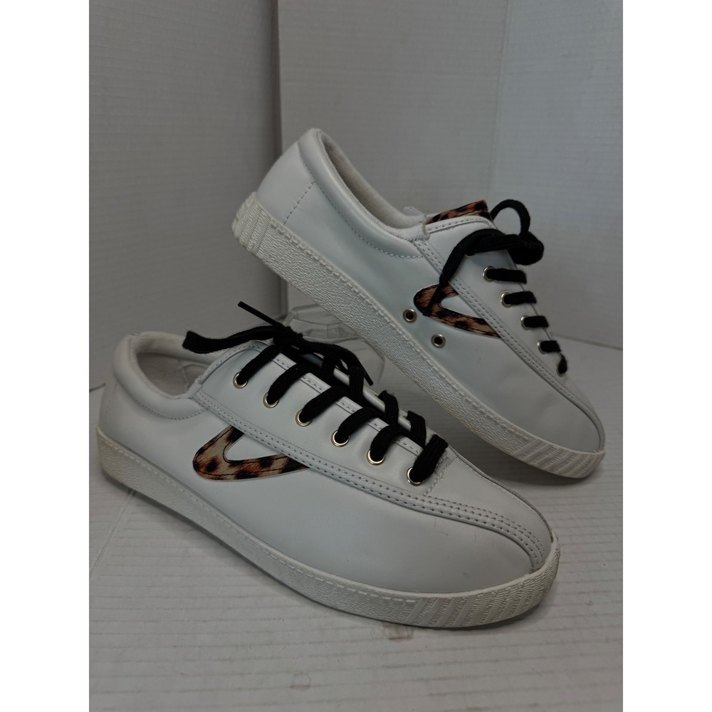 Tretorn Nylite Plus Leather Women 9.5 White Leopard Print Fashion Sneakers